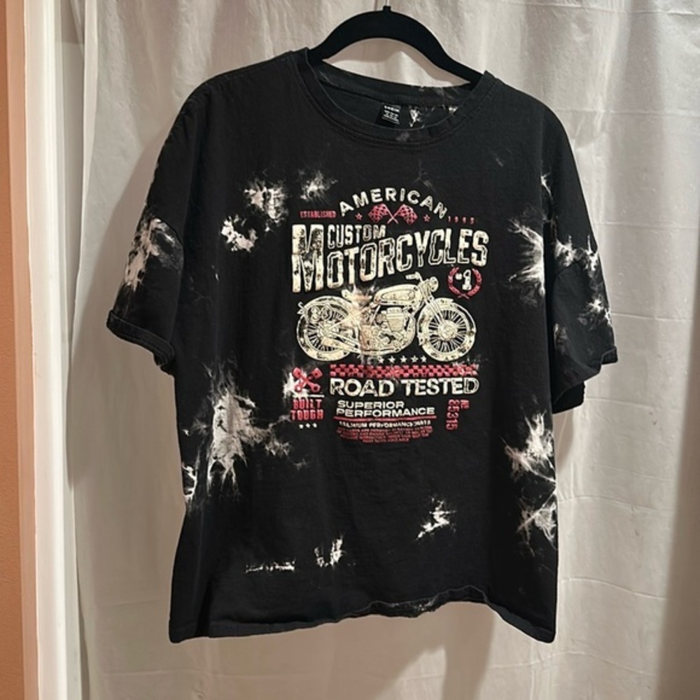 Shein women’s black graphic short sleeved motorcycle T-shirt Size XL